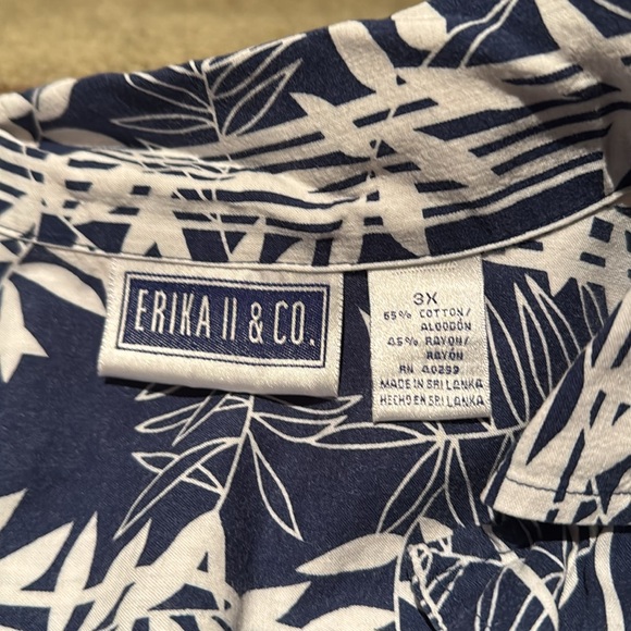 Navy and White Leaf Print Shirt - Picture 2 of 3